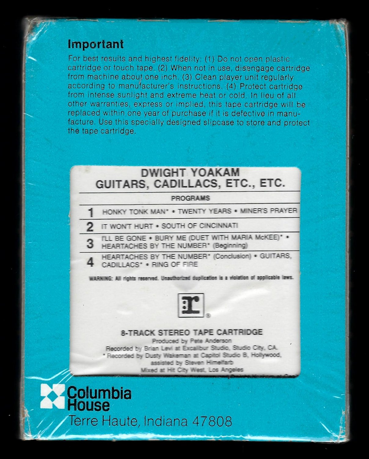 Dwight Yoakam Guitars, Cadillacs, Etc. 1986 Debut CRC A17B 8TRACK TAPE