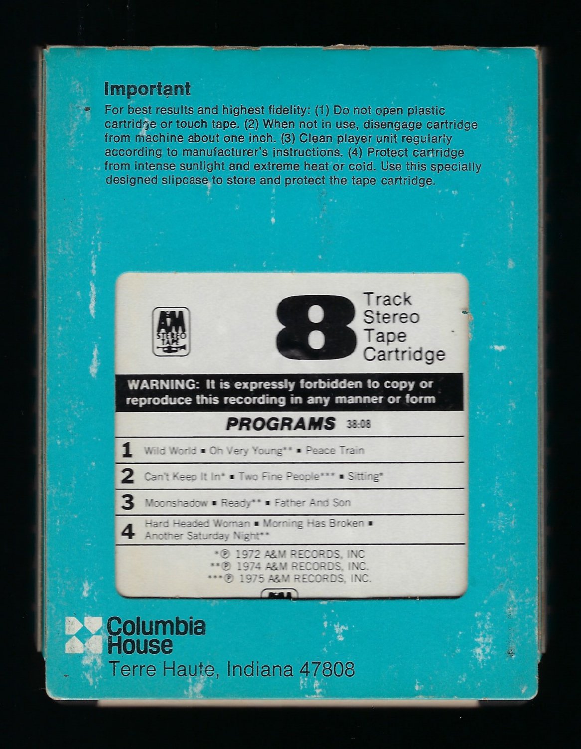 Cat Stevens - Greatest Hits 1972 CRC A&M T12 8-TRACK TAPE