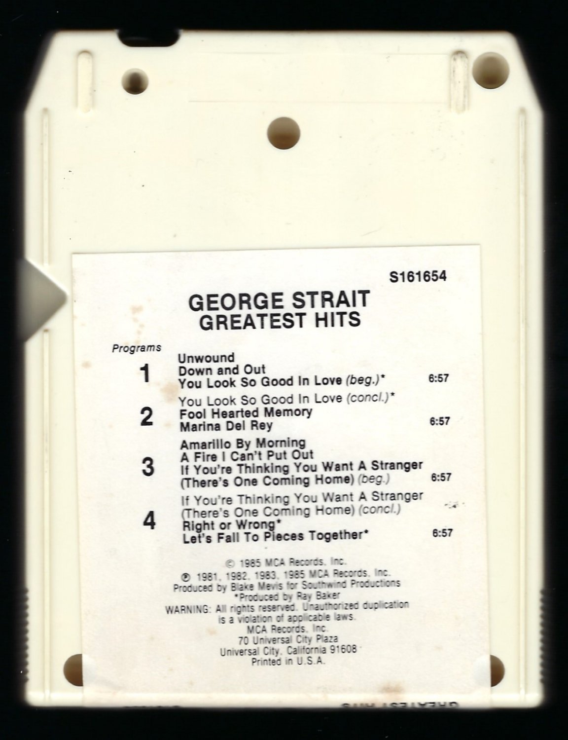 George Strait Greatest Hits 1985 Rca Mca T11 8 Track Tape 9898