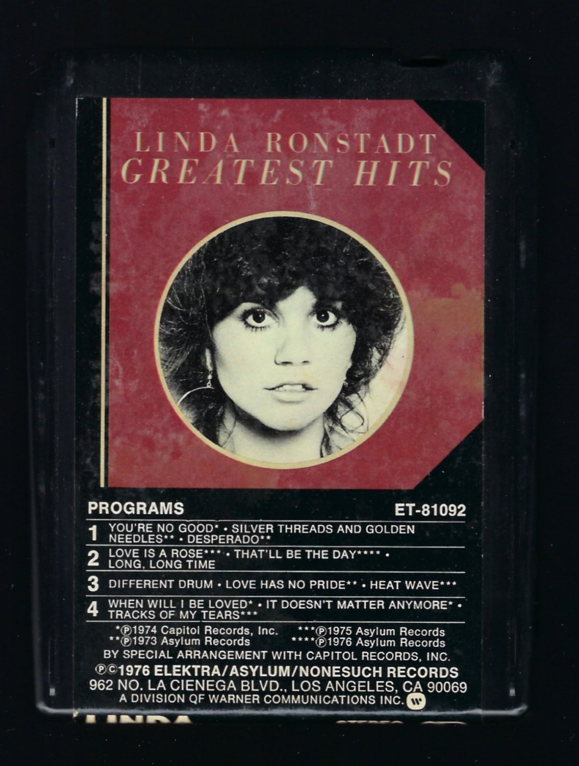 Linda Ronstadt - Greatest Hits 1976 ELEKTRA T10 8-TRACK TAPE