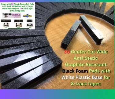 30 CC WIDE AS GR Gry Foam Pads Wht Base + 30 Brown Felt Pads 8-Track Tape