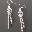 Rhinestone 2-Strand drop + twin circle Earrings -- Silver Tone