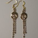 Rhinestone 2-Strand drop + twin circle Earrings -- Gold Tone Rhinestone 2-Strand drop + twin circle Earrings -- Gold Tone