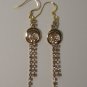 Rhinestone 2-Strand drop + twin circle Earrings -- Gold Tone
