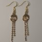 Rhinestone 2-Strand drop + twin circle Earrings -- Gold Tone