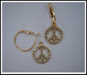 E43 Peace Sign Earrings With Rhinestone