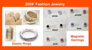 Sparkle Elastic  Rhinestone Rings + 3mm Magnetic Rhinestone Earrings (1 pack)