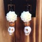 Cream Chrysanthemum Skull Earngs