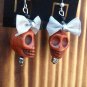 Brown Skulls Silver Bow Earings