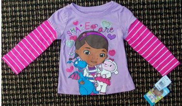 Long-Sleeve Top Doc McStuffins "Share the Care"  Striped Sleeves 2T  NEW