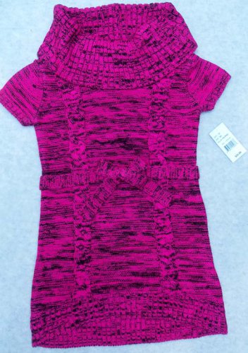 Girl's Cowl Neck Sweater Short Sleeves Hot Pink/Black  NEW