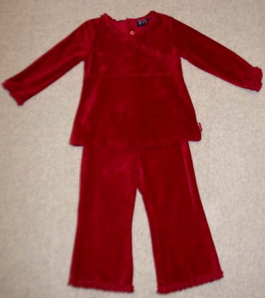 Girl's "Children's Place" Red Velour Infant Pullover Top and Pants 12-18 Months