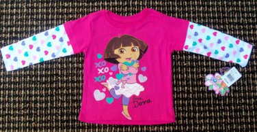 Dora Long Sleeve Shirt Hot Pink Hearts on Sleeve Size 2T" Nickolodeon" Brand NEW