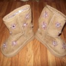 Suede Boots Purple Flowers Faux Rhinestone Center Infant Girl Boots Size 4 UK FREE SHIPPING