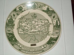 Pennsylvania Keystone State Kettlesprings Kiln Green White Commerative Plate