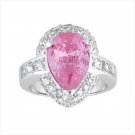 Pink CZ Tear Drop Silver Ring