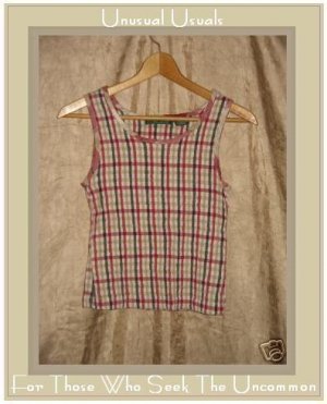 LEMON GRASS Puckered Plaid Pullover Tank Top Shirt SMALL S