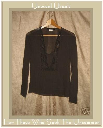 SANDRO Earthy Gray Crochet Trim Tunic Top Shirt Medium M