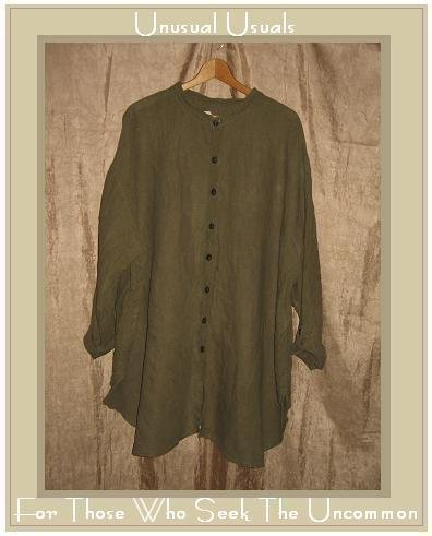 Flax By Jeanne Engelhart Olive Linen Shirt Tunic Top Generous G