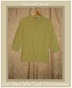Chico's Design Green SILK & LINEN Button Shirt Top Size 0 Small S