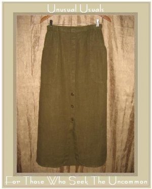 FLAX by Jeanne Engelhart Olive LINEN Button Bottom Skirt Small S