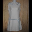 Vintage White Tunic Dress Scorts with Blue Flower Trim 60's Small S
