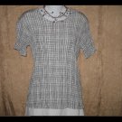 Flax by Jeanne Engelheart Black & White Crinkled Shirt Top Small S