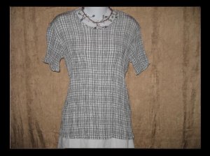 Flax by Jeanne Engelheart Black & White Crinkled Shirt Top Small S