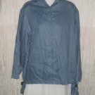 MAX STUDIO Long Blue Linen Hooded Zipper Jacket Medium M