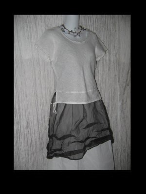 Solitaire Cute White Linen Tied Hem Tunic Top Shirt  Small S