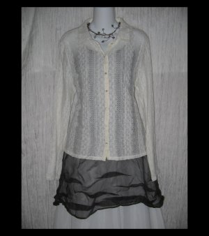 New J. Jill White Velvet Lace Knit Button Tunic Top Shirt Small S