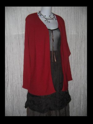 DUE per Due Collection Long Red Rayon Open Cardigan Tunic Sweater Large L