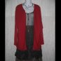 DUE per Due Collection Long Red Rayon Open Cardigan Tunic Sweater Large L