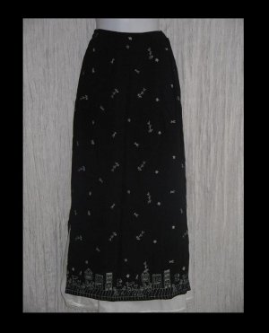 Putumayo Long Black & White Fluttery Rayon Skirt X-Small XS