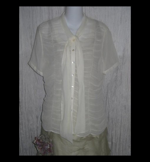 New Grace Dane Lewis Ethereal Gathered Cream Silk Tunic Top Blouse 10
