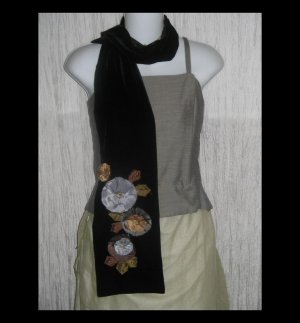 NEW ECHO Elegant Black Silk Velvet Floral Art to Wear Scarf