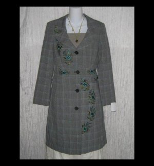 New New York & Company Long Embroidered Plaid Shapely Jacket Over Coat 2