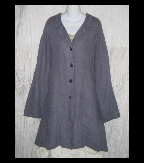 Cynthia Ashby Shapely A-Line Dusty Twilight Linen Duster Jacket Tunic Top Coat One Size