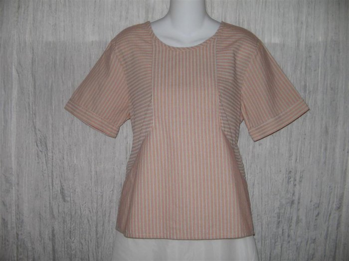 New FLAX Orange Stripe Textured Cotton Pullover Tunic Top Shirt Engelhart Small S