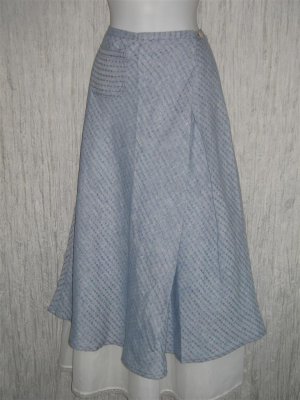 New Solitaire Shapely Blue Linen Lagenlook Wrap Front Skirt S