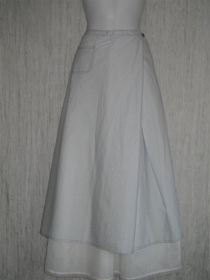 New Solitaire Shapely Blue Striped Lagenlook Wrap Front Skirt M