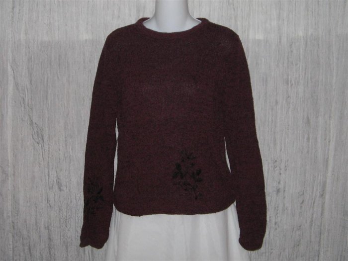 Kindred Spirit Rich Purple Floral Silk Knit Pullover Sweater Top X-Small XS