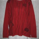 Cathy Daniels Red Orange Flocked Floral Tunic Top Sweater XL