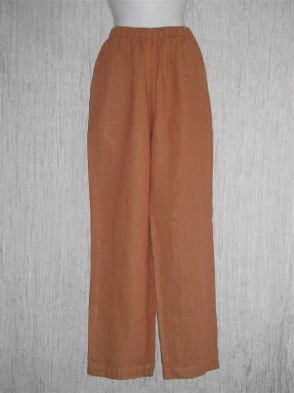 FLAX Orange Crossweave Linen Pants Jeanne Engelhart Small S
