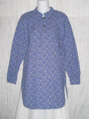 Jeanne Engelhart FLAX Blue Corduroy Tunic Top Shirt Petite P