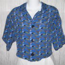 Jeanne Engelhart FLAX Cropped Shapely Blue Rayon Shirt Top Small S