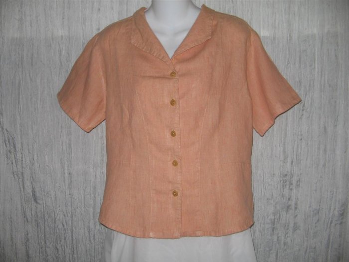 FLAX Shapely Orange Linen Button Shirt Tunic Top Engelhart Small S