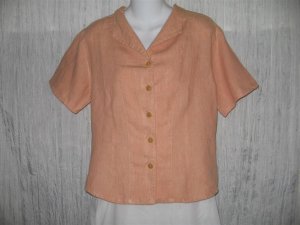 FLAX Shapely Orange Linen Button Shirt Tunic Top Engelhart Small S