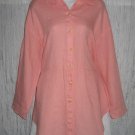 Jeanne Engelhart FLAX Pink Linen Skirted Button Tunic Top Shirt Small S