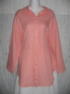 Jeanne Engelhart FLAX Pink Linen Skirted Button Tunic Top Shirt Small S